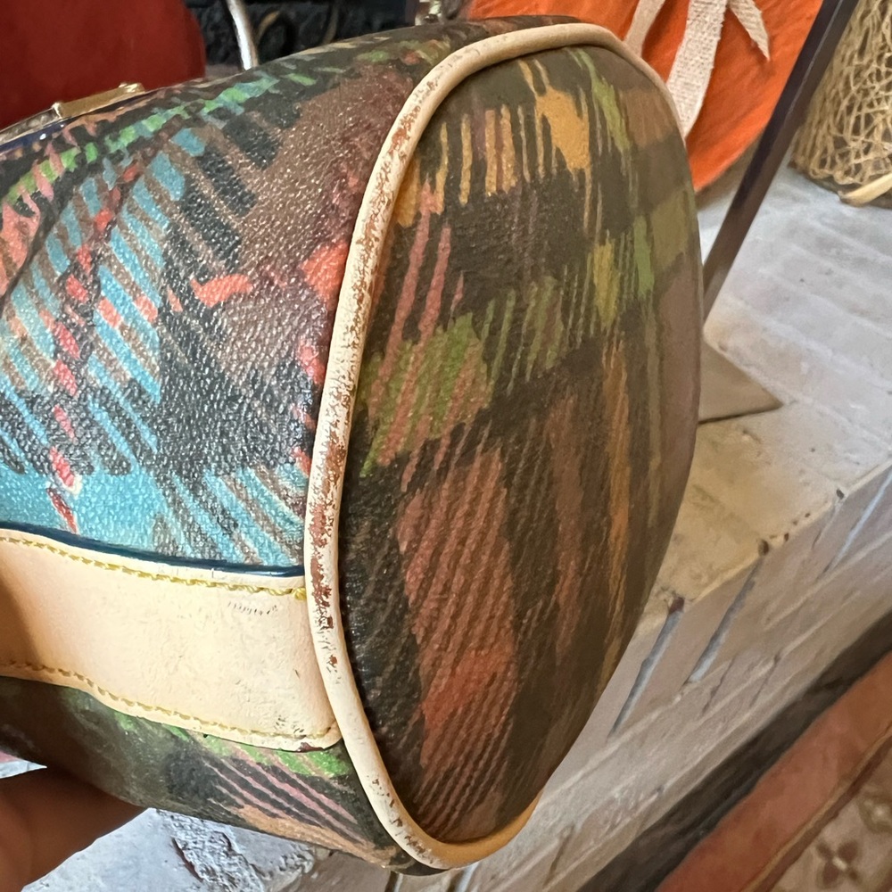 Dooney & Bourke Multicolor Rainbow Tartan Plaid Shoulder Bucket Bag - Picture 11 of 16